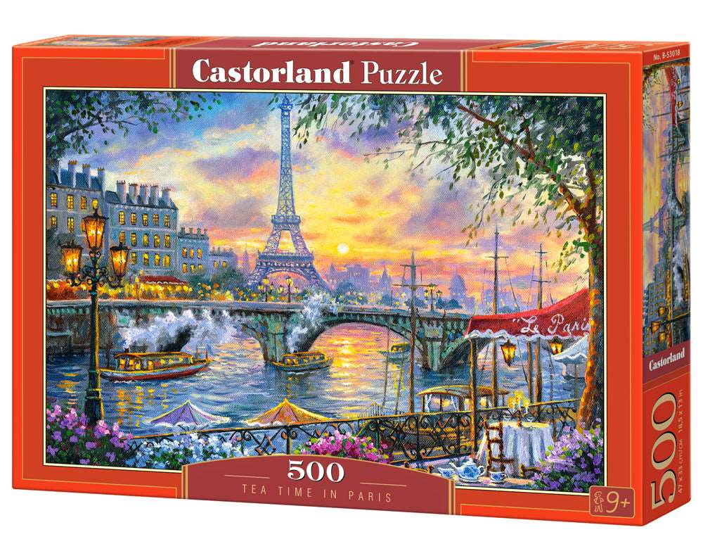 500 Piece Jigsaw Puzzle, Tea Time in Paris, France, Colorful Eiffel Tower and Café Puzzle, Paris, Art Puzzle, Adult Puzzles, Castorland B-53018 Bridge Toys - Premium Jigsaw Puzzles