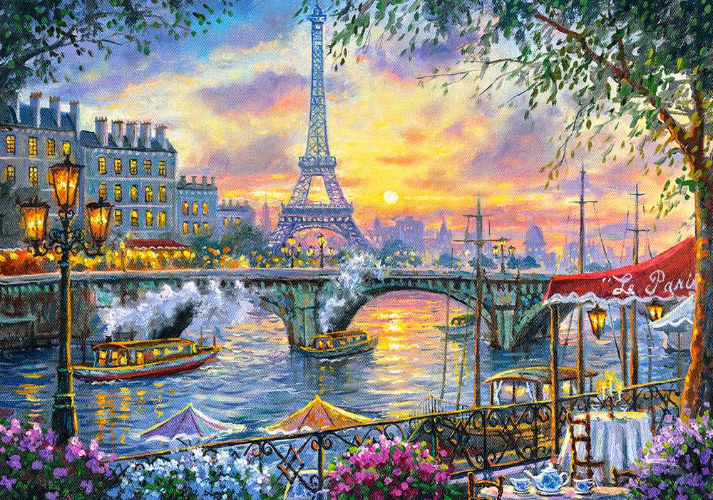 500 Piece Jigsaw Puzzle, Tea Time in Paris, France, Colorful Eiffel Tower and Café Puzzle, Paris, Art Puzzle, Adult Puzzles, Castorland B-53018 Bridge Toys - Premium Jigsaw Puzzles