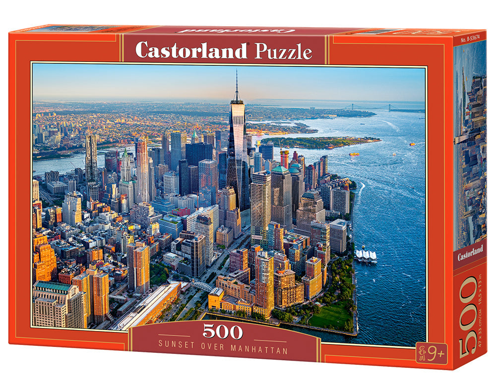 500 Piece Jigsaw Puzzle, Sunset over Manhattan, New York, NYC, cityscape puzzle, USA, Adult Puzzles, Castorland B-53674 Bridge Toys - Premium Jigsaw Puzzles