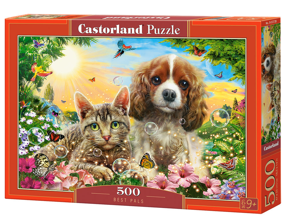 500 Piece Jigsaw Puzzle, Best Pals, Cats and Dogs, Animal puzzles, sweety Puppy and Kitten, Adult Puzzles, Castorland B-53728 Bridge Toys - Premium Jigsaw Puzzles