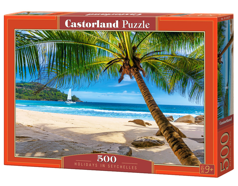 500 Piece Jigsaw Puzzle, Holidays in Seychelles, Tropical beach, Landscape puzzles, Adult Puzzle, Castorland B-53827 Bridge Toys - Premium Jigsaw Puzzles