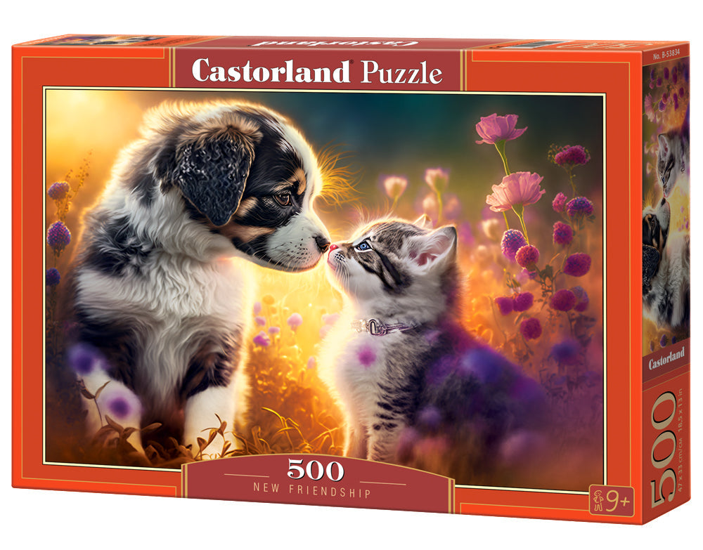 500 Piece Jigsaw Puzzle, New Friendship, Animal puzzle, Cat & Dog, Puppy, Kitten Adult Puzzle, Castorland B-53834 Bridge Toys - Premium Jigsaw Puzzles