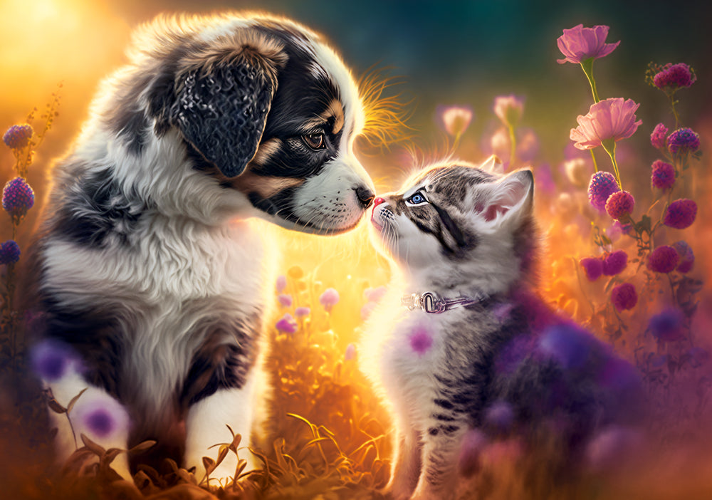 500 Piece Jigsaw Puzzle, New Friendship, Animal puzzle, Cat & Dog, Puppy, Kitten Adult Puzzle, Castorland B-53834 Bridge Toys - Premium Jigsaw Puzzles