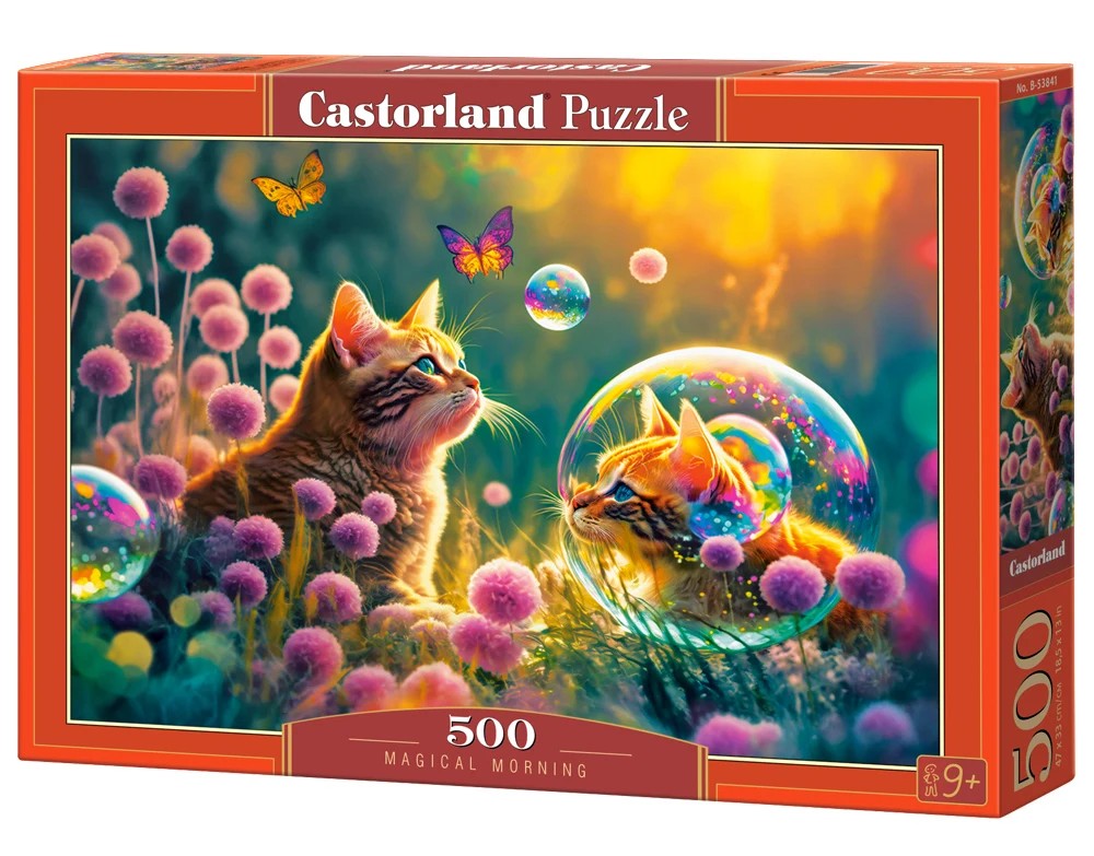 500 Piece Jigsaw Puzzle, Magical Morning, Cute kittens, Magical garden, Glowing flowers, Charming, Adult Puzzle, Castorland B-53841 Bridge Toys - Premium Jigsaw Puzzles