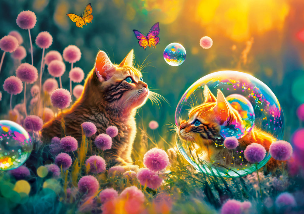 500 Piece Jigsaw Puzzle, Magical Morning, Cute kittens, Magical garden, Glowing flowers, Charming, Adult Puzzle, Castorland B-53841 Bridge Toys - Premium Jigsaw Puzzles