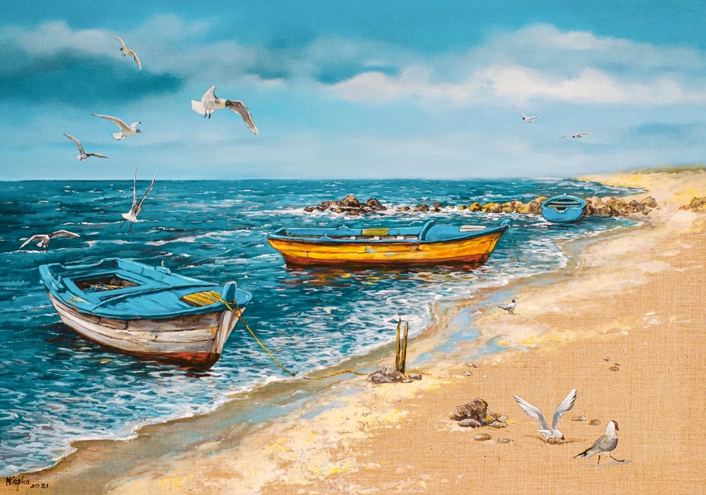 500 Piece Jigsaw Puzzle, Morning at the Seaside, Art Collection, Coastal Fishing Boats, Oil Painting, Fine Art jigsaw, Seaside, Adult Puzzle, Castorland B-53919 Bridge Toys - Premium Jigsaw Puzzles
