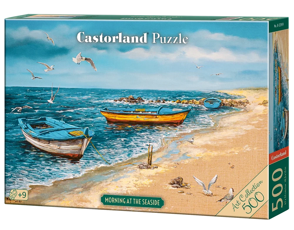 500 Piece Jigsaw Puzzle, Morning at the Seaside, Art Collection, Coastal Fishing Boats, Oil Painting, Fine Art jigsaw, Seaside, Adult Puzzle, Castorland B-53919 Bridge Toys - Premium Jigsaw Puzzles