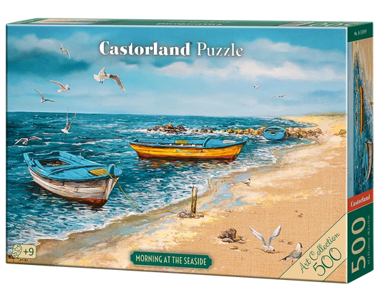 500 Piece Jigsaw Puzzle, Morning at the Seaside, Art Collection, Coastal Fishing Boats, Oil Painting, Fine Art jigsaw, Seaside, Adult Puzzle, Castorland B-53919 Bridge Toys - Premium Jigsaw Puzzles