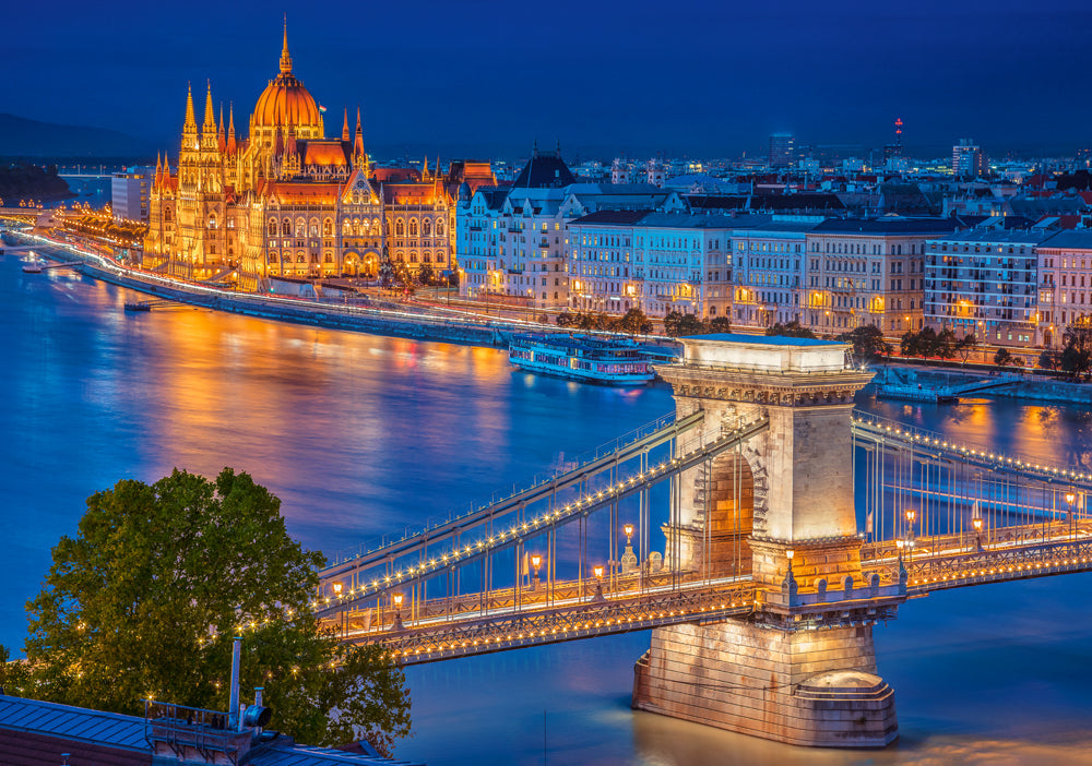 500 Piece Jigsaw Puzzle, Budapest by Night, Hungary, Riverside, City at night, Adult Puzzle, Castorland B-53940 Bridge Toys - Premium Jigsaw Puzzles