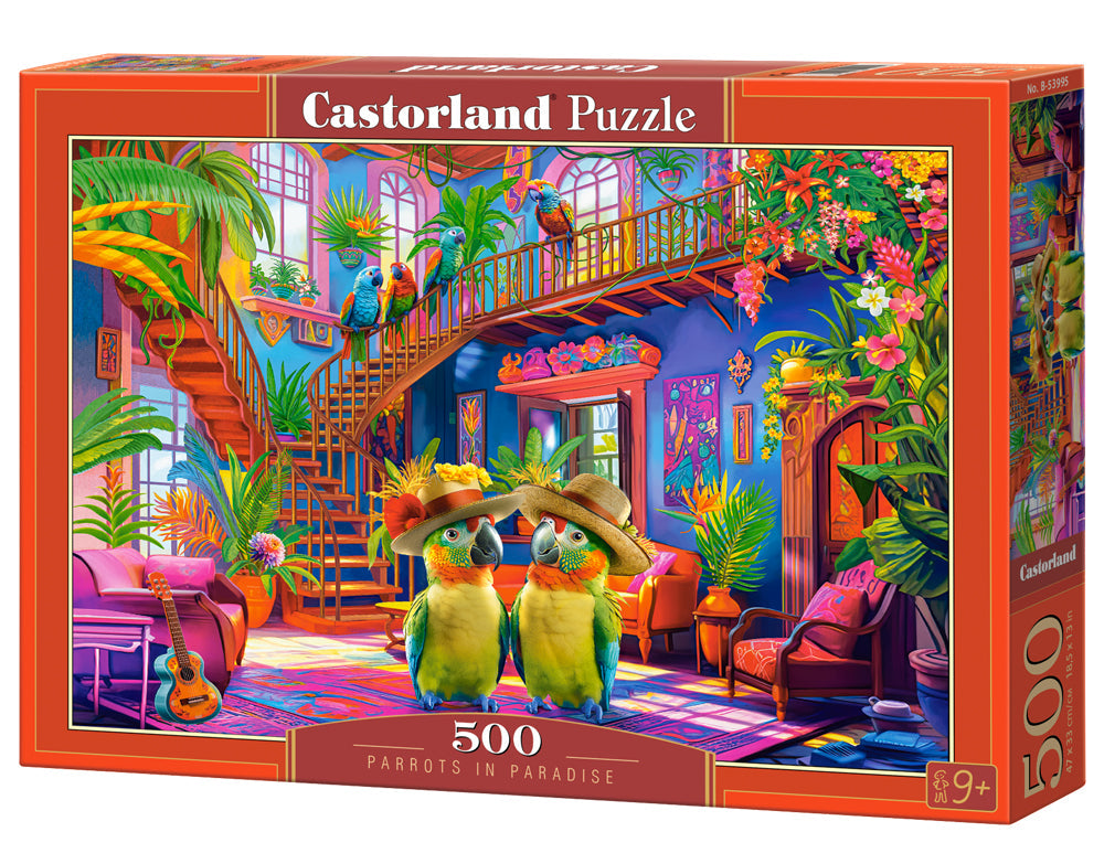 500 Piece Jigsaw Puzzle, Parrots in Paradise, Tropical interior, Colorful puzzles, Animal puzzles, Adult Puzzle, Castorland B-53995 Bridge Toys - Premium Jigsaw Puzzles
