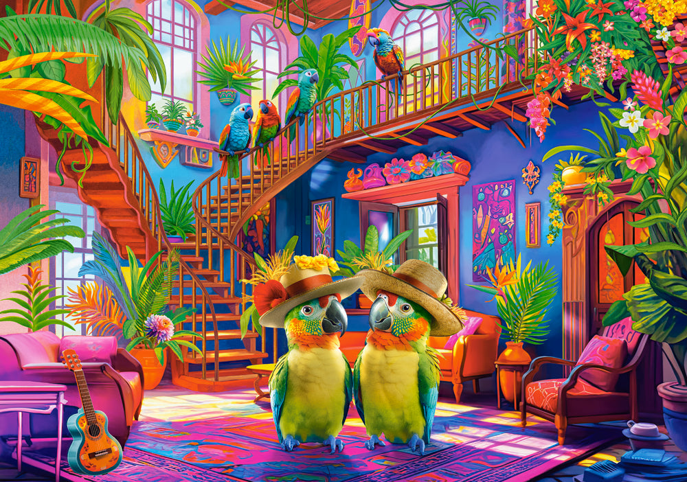 500 Piece Jigsaw Puzzle, Parrots in Paradise, Tropical interior, Colorful puzzles, Animal puzzles, Adult Puzzle, Castorland B-53995 Bridge Toys - Premium Jigsaw Puzzles