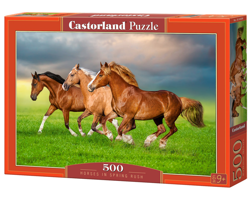 500 Piece Jigsaw Puzzle, Horses in Spring Rush, Animal puzzles, Power and beauty in motion, Adult Puzzle, Castorland B-54084 Bridge Toys - Premium Jigsaw Puzzles