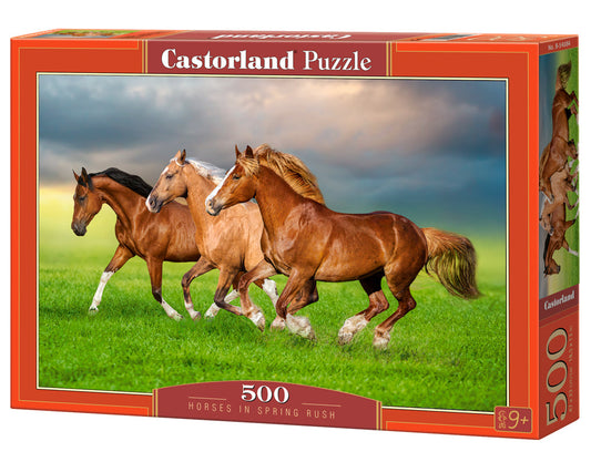 500 Piece Jigsaw Puzzle, Horses in Spring Rush, Animal puzzles, Power and beauty in motion, Adult Puzzle, Castorland B-54084 Bridge Toys - Premium Jigsaw Puzzles