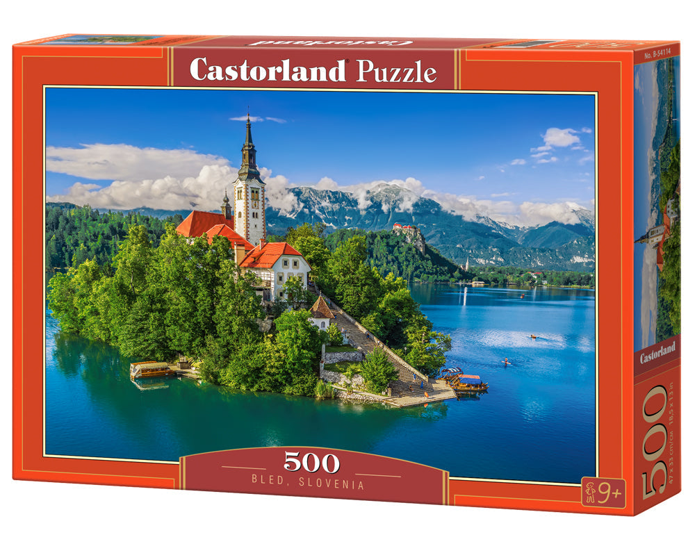 500 Piece Jigsaw Puzzle, Bled, Slovenia, Historic church, Lake view, Alps landscape, Adult Puzzle, Castorland B-54114 Bridge Toys - Premium Jigsaw Puzzles