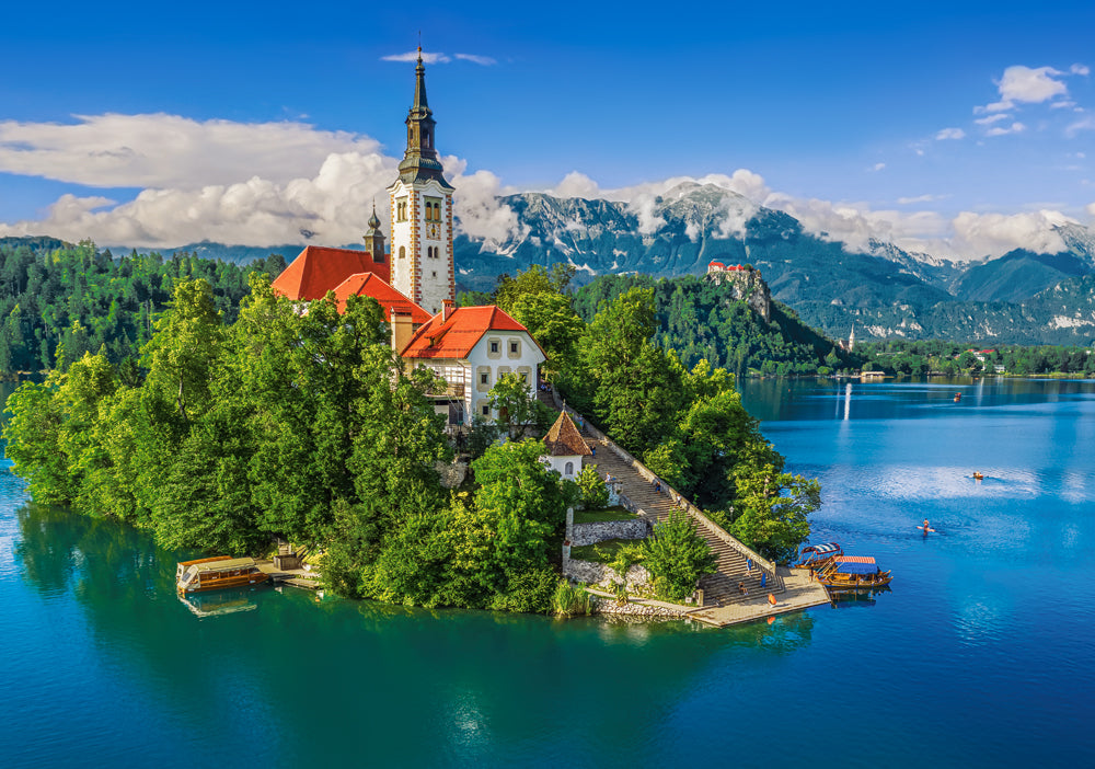 500 Piece Jigsaw Puzzle, Bled, Slovenia, Historic church, Lake view, Alps landscape, Adult Puzzle, Castorland B-54114 Bridge Toys - Premium Jigsaw Puzzles
