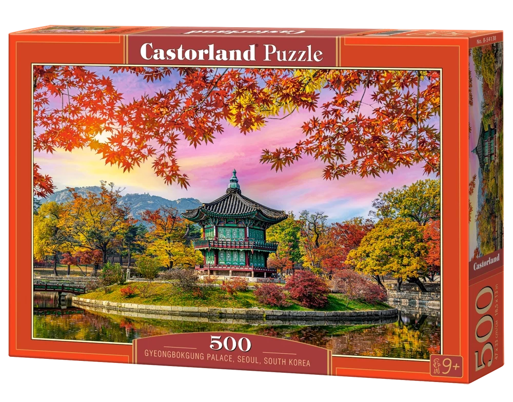 500 Piece Jigsaw Puzzle, Gyeongbokgung Palace, Seoul, South Korea, Autumn Leaves, Fall Scenery, Colorful, Reflection, Adult Puzzle, Castorland B-54138 Bridge Toys - Premium Jigsaw Puzzles