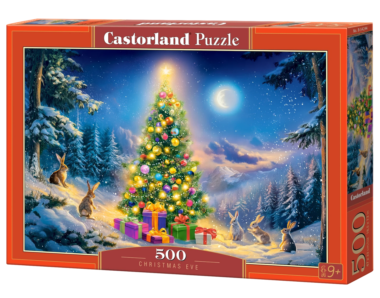 500 Piece Jigsaw Puzzle, Christmas Eve, Glowing Christmas Tree & Bunnies in Snow, Cozy Holiday Vibes, Adult Puzzle, Castorland B-54244 Bridge Toys - Premium Jigsaw Puzzles