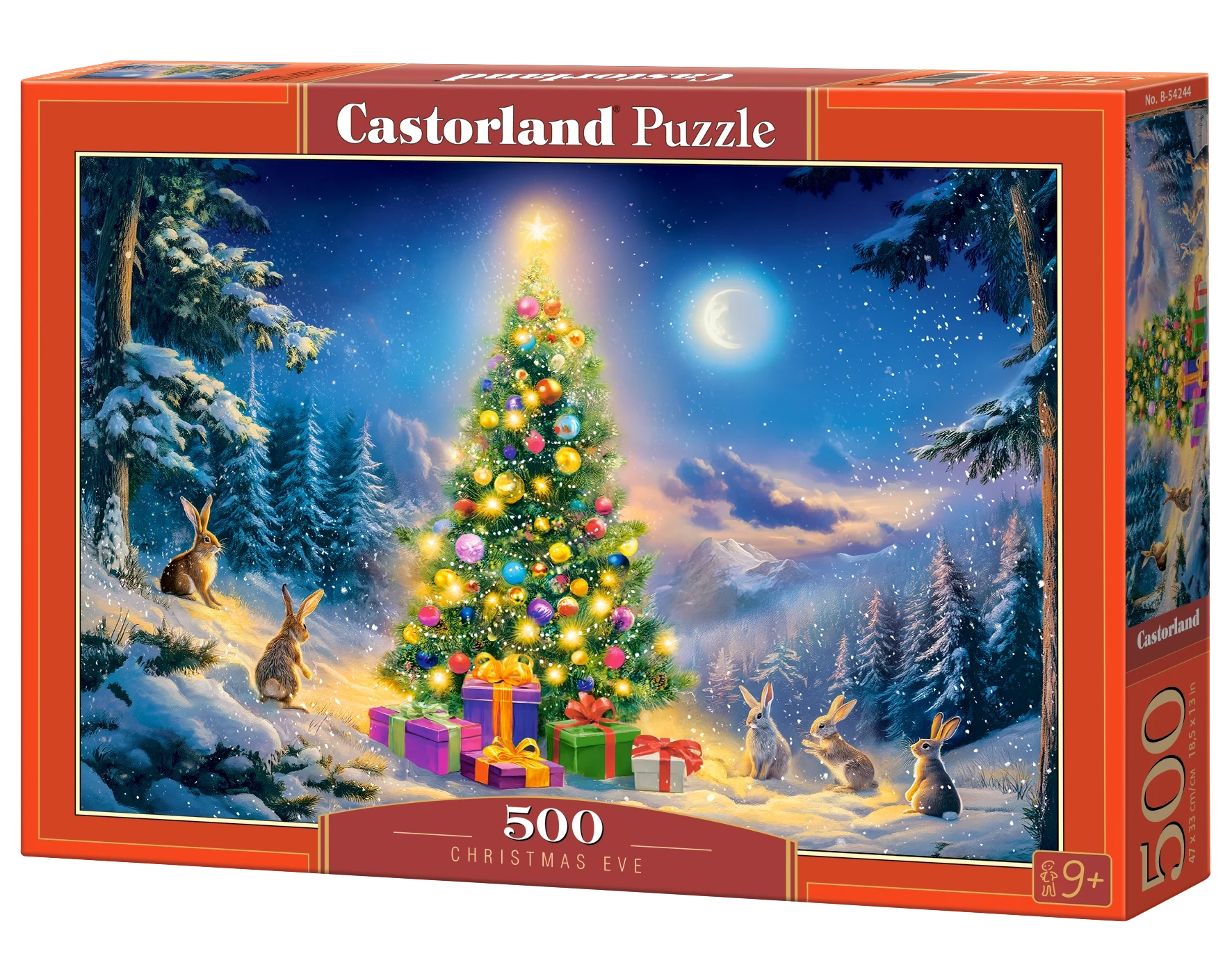 500 Piece Jigsaw Puzzle, Christmas Eve, Glowing Christmas Tree & Bunnies in Snow, Cozy Holiday Vibes, Adult Puzzle, Castorland B-54244 Bridge Toys - Premium Jigsaw Puzzles
