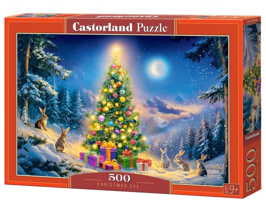 500 Piece Jigsaw Puzzle, Christmas Eve, Glowing Christmas Tree & Bunnies in Snow, Cozy Holiday Vibes, Adult Puzzle, Castorland B-54244 Bridge Toys - Premium Jigsaw Puzzles