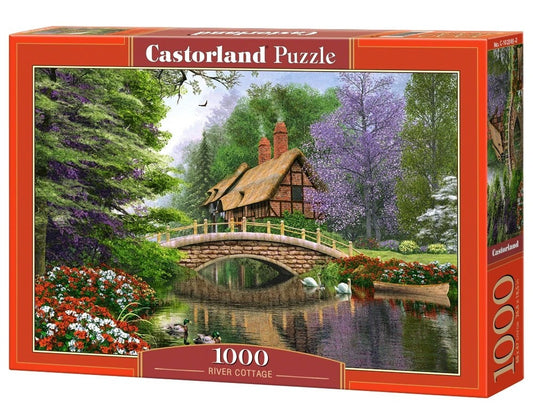 1000 Piece Jigsaw Puzzle, River Cottage, Storybook landscape, Colorful flowers, Adult Puzzle, Castorland C-102365-2 Bridge Toys - Premium Jigsaw Puzzles