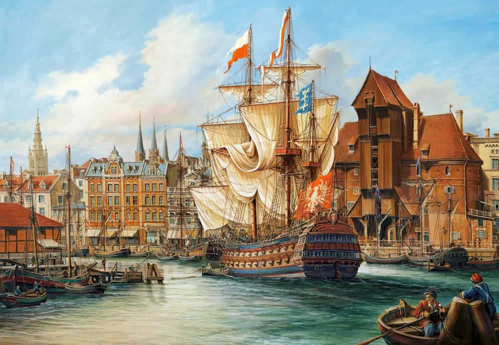 1000 Piece Jigsaw Puzzle, The Old Gdansk, Poland, historic sailing ship, Adult Puzzle, Castorland C-102914-2 Bridge Toys - Premium Jigsaw Puzzles