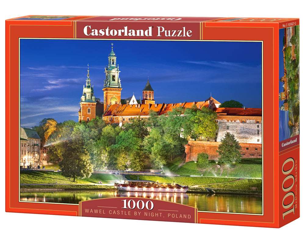 1000 Piece Jigsaw Puzzle, Wawel Castle by Night, Poland, Royal heritage, Royal Castle, Adult puzzle, Castorland C-103027-2 Bridge Toys - Premium Jigsaw Puzzles