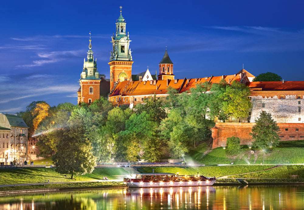 1000 Piece Jigsaw Puzzle, Wawel Castle by Night, Poland, Royal heritage, Royal Castle, Adult puzzle, Castorland C-103027-2 Bridge Toys - Premium Jigsaw Puzzles