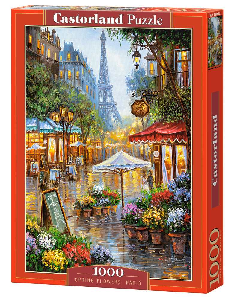 1000 Piece Jigsaw Puzzle, Spring Flowers, Paris, France, Colorful Eiffel Tower and Café Puzzle, Adult Puzzle, Castorland C-103669-2 Bridge Toys - Premium Jigsaw Puzzles