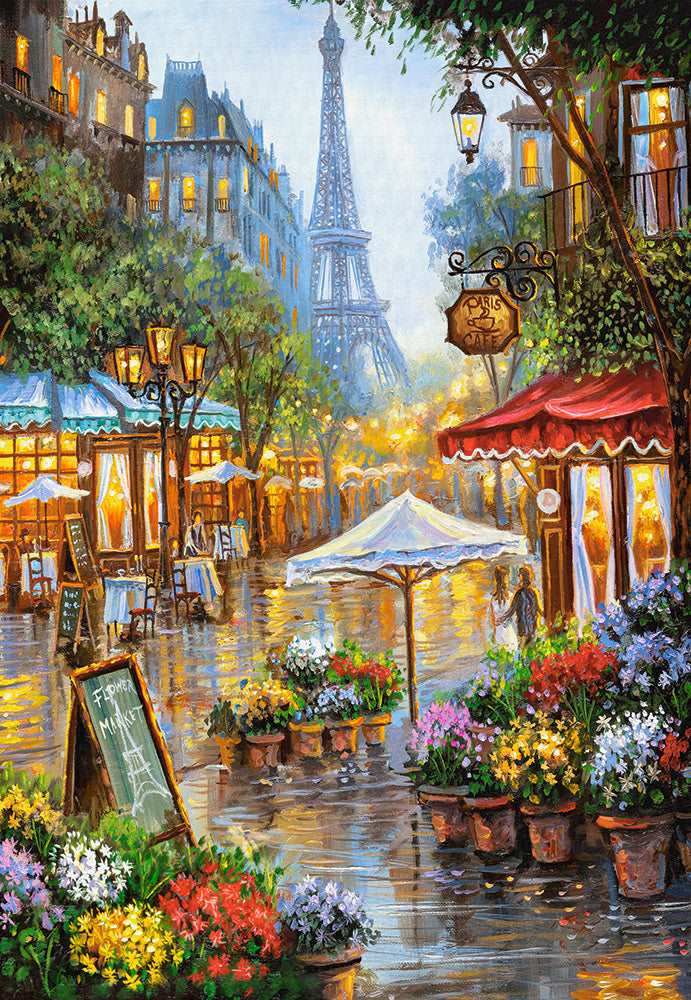 1000 Piece Jigsaw Puzzle, Spring Flowers, Paris, France, Colorful Eiffel Tower and Café Puzzle, Adult Puzzle, Castorland C-103669-2 Bridge Toys - Premium Jigsaw Puzzles