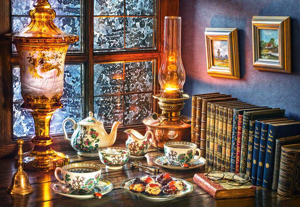 1000 Piece Jigsaw Puzzle, Afternoon Tea, Classic interior, old fashioned furniture, oil lamp, beautiful vase, Adult Puzzle, Castorland C-104116-2 Bridge Toys - Premium Jigsaw Puzzles