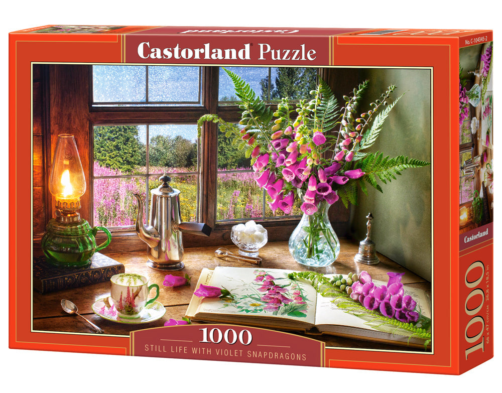 1000 Piece Jigsaw Puzzle, Still Life with Violet Snapdragons, Classic interior, Window view, Garden puzzle, Adult Puzzle, Castorland C-104345-2 Bridge Toys - Premium Jigsaw Puzzles