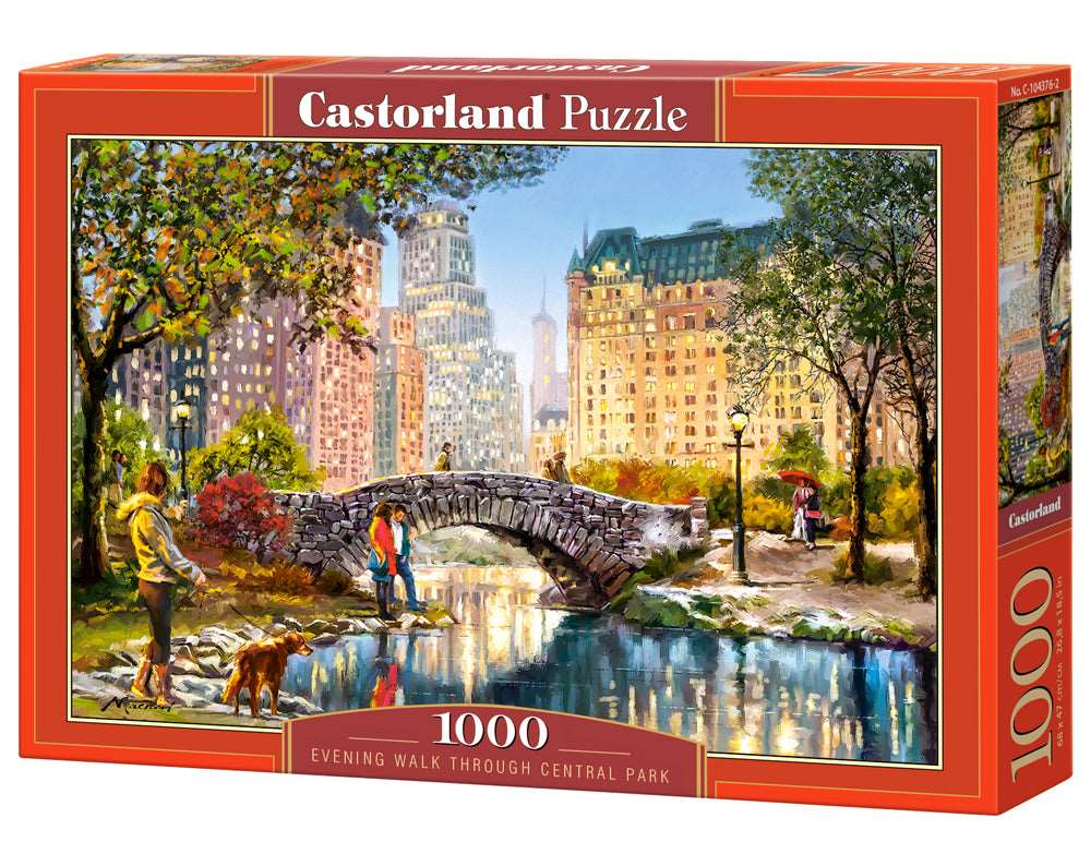 1000 Piece Jigsaw Puzzle, Evening Walk Through Central Park, Manhattan Puzzle, New York, USA, Puzzle of New York, Adult Puzzle, Castorland C-104376-2 Bridge Toys - Premium Jigsaw Puzzles
