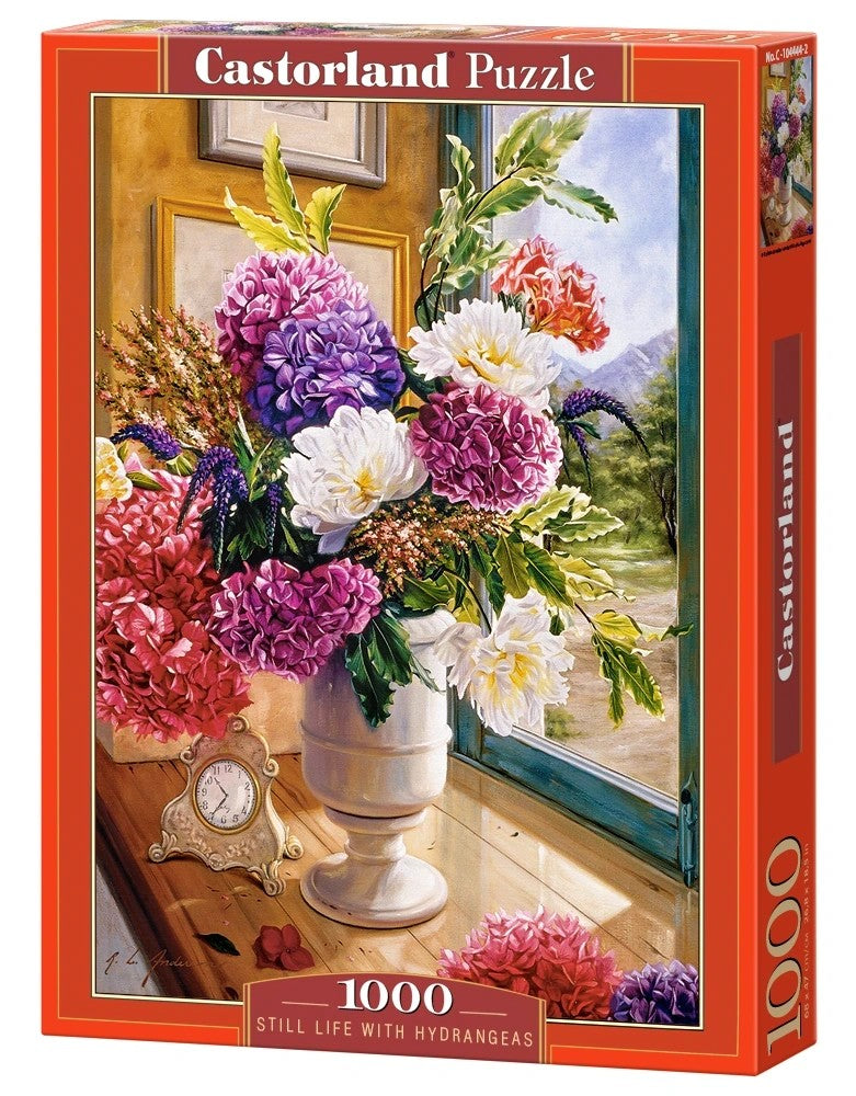 1000 Piece Jigsaw Puzzle, Still Life with Hydrangeas, Flower puzzles, colorful plants, Classic picture, Adult Puzzle, Castorland C-104444-2 Bridge Toys - Premium Jigsaw Puzzles