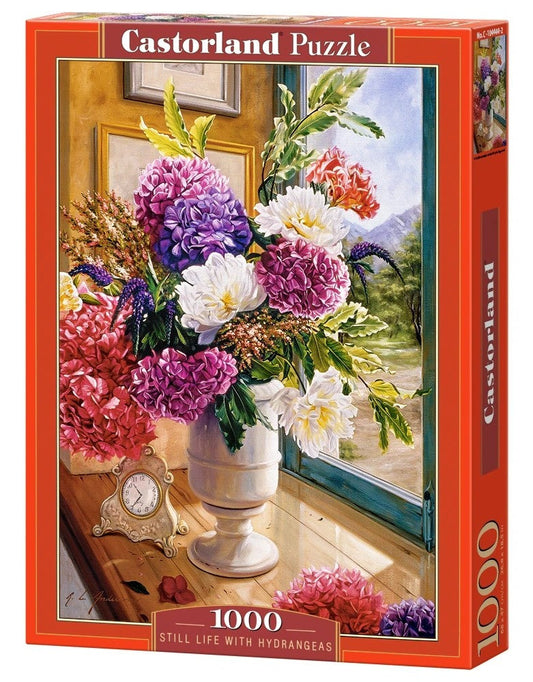 1000 Piece Jigsaw Puzzle, Still Life with Hydrangeas, Flower puzzles, colorful plants, Classic picture, Adult Puzzle, Castorland C-104444-2 Bridge Toys - Premium Jigsaw Puzzles