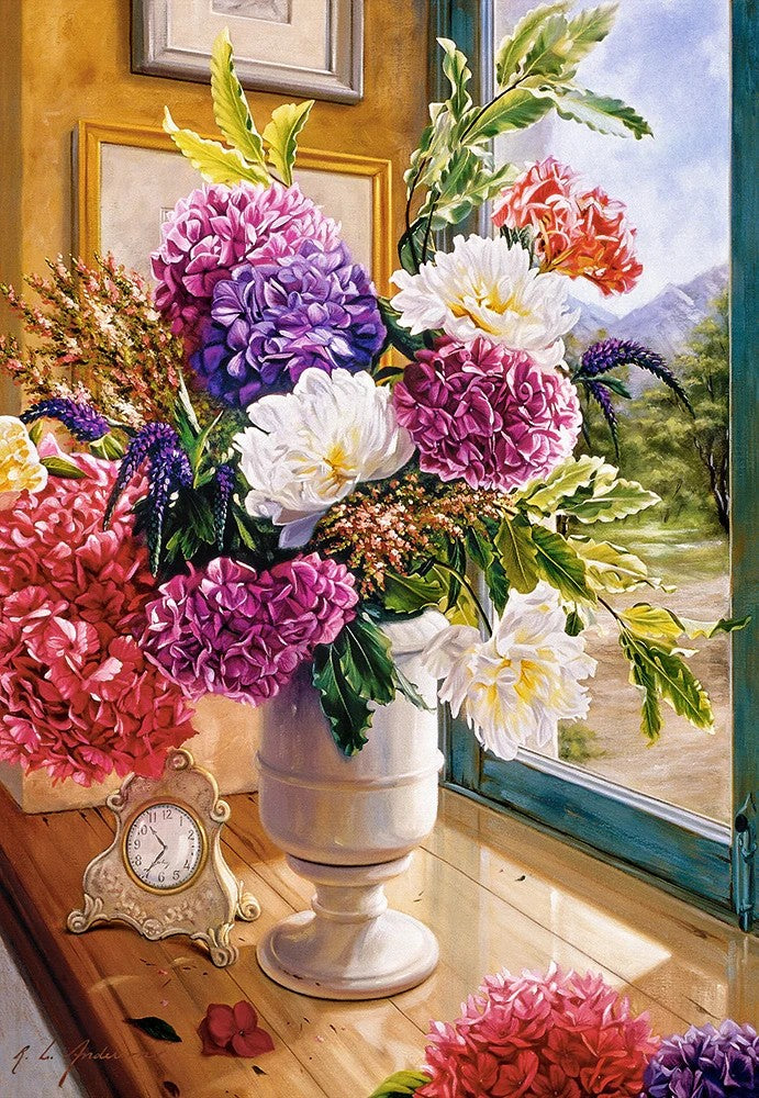 1000 Piece Jigsaw Puzzle, Still Life with Hydrangeas, Flower puzzles, colorful plants, Classic picture, Adult Puzzle, Castorland C-104444-2 Bridge Toys - Premium Jigsaw Puzzles