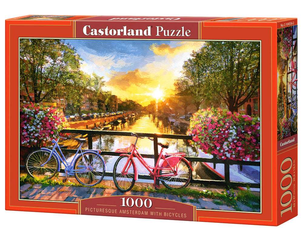 1000 Piece Jigsaw Puzzle, Picturesque Amsterdam with Bicycles, European puzzle, Adult Puzzle, Castorland C-104536-2 Bridge Toys - Premium Jigsaw Puzzles
