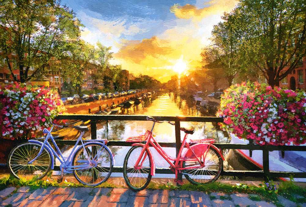 1000 Piece Jigsaw Puzzle, Picturesque Amsterdam with Bicycles, European puzzle, Adult Puzzle, Castorland C-104536-2 Bridge Toys - Premium Jigsaw Puzzles