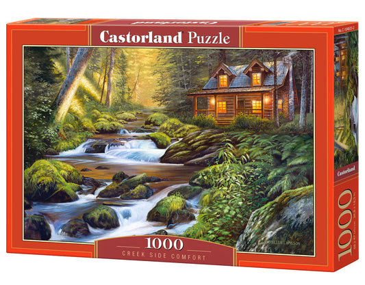 1000 Piece Jigsaw Puzzle, Creek Side Comfort, Cozy forest cottage, Forrest cabin, Adult Puzzle, Castorland C-104635-2 Bridge Toys - Premium Jigsaw Puzzles