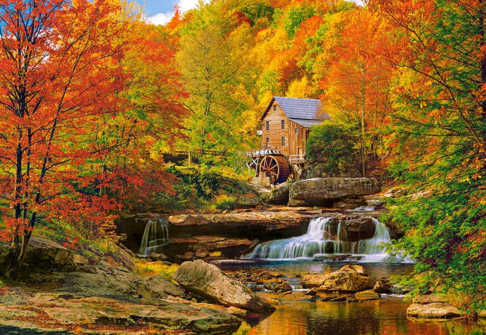 1000 Piece Jigsaw Puzzle, Magical Autumn, Water mil, Nature puzzles, Waterfall, Adult Puzzle, Castorland C-104918-2 Bridge Toys - Premium Jigsaw Puzzles