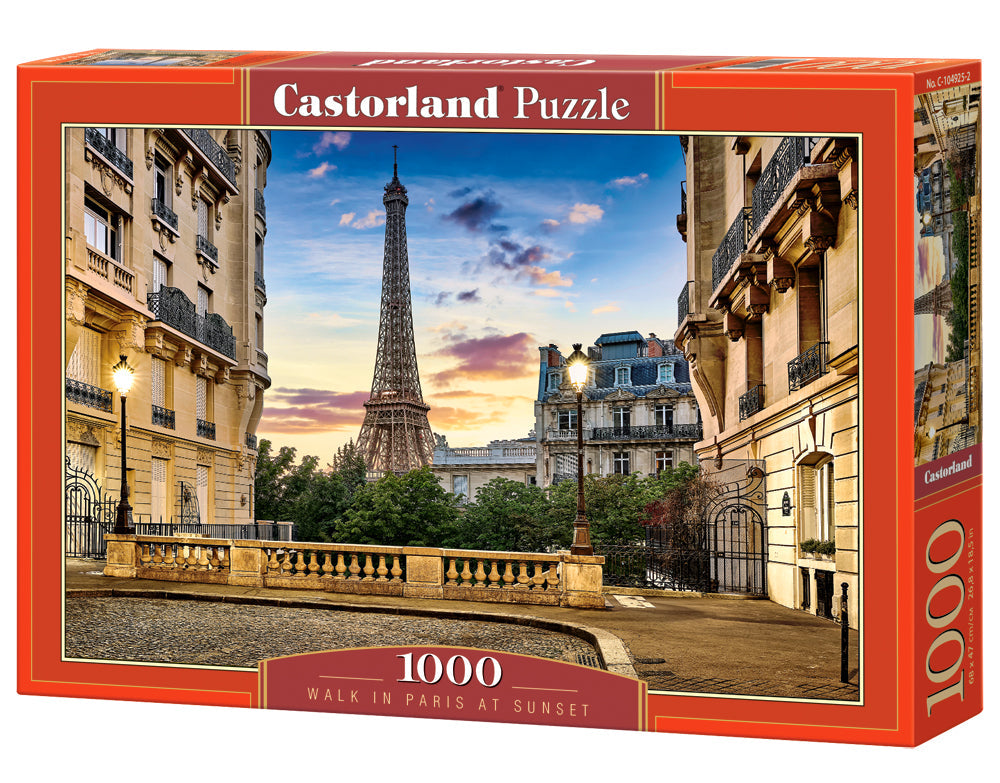 1000 Piece Jigsaw Puzzle, Walk in Paris at Sunset, Puzzle of France, cityscape, Eiffel Tower, Adult Puzzle, Castorland C-104925-2 Bridge Toys - Premium Jigsaw Puzzles