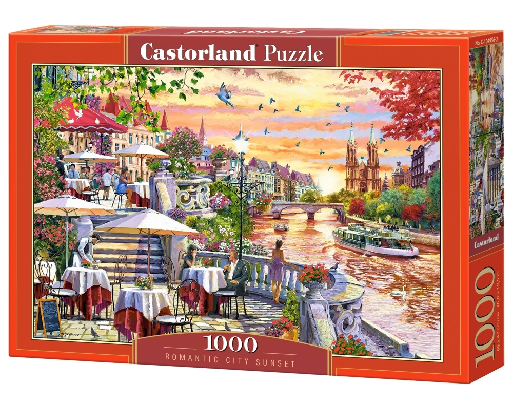 1000 Piece Jigsaw Puzzle, Romantic City Sunset, charming riverside terrace, painterly landscape, Adult Puzzle, Castorland C-104956-2 Bridge Toys - Premium Jigsaw Puzzles
