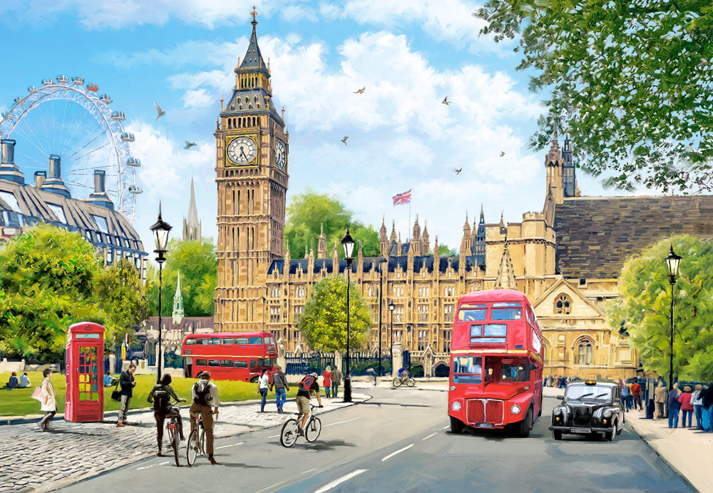 1000 Piece Jigsaw Puzzle, Busy Morning in London, United Kingdom, Great Britain, England puzzle, Big Ben, Adult Puzzle, Castorland C-104963-2 Bridge Toys - Premium Jigsaw Puzzles
