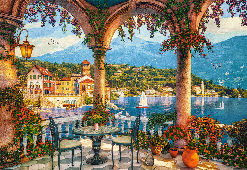 1000 Piece Jigsaw Puzzle, Mediterranean Veranda, Italian mountain lake, Adult Puzzle, Castorland C-105120-2 Bridge Toys - Premium Jigsaw Puzzles