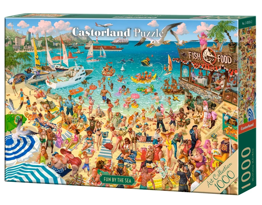 1000 Piece Jigsaw Puzzle, Fun by the Sea, Art Collection, Tropical Beach Resort Chaos, Humorous Summer Vacation Scene, Adult Puzzle, Castorland C-105151-2 Bridge Toys - Premium Jigsaw Puzzles