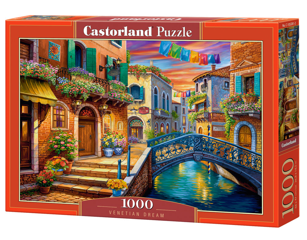 1000 Piece Jigsaw Puzzle, Venetian Dream, Vibrant Venice canal scene, Italian charm, Adult Puzzle, Castorland C-105281-2 Bridge Toys - Premium Jigsaw Puzzles