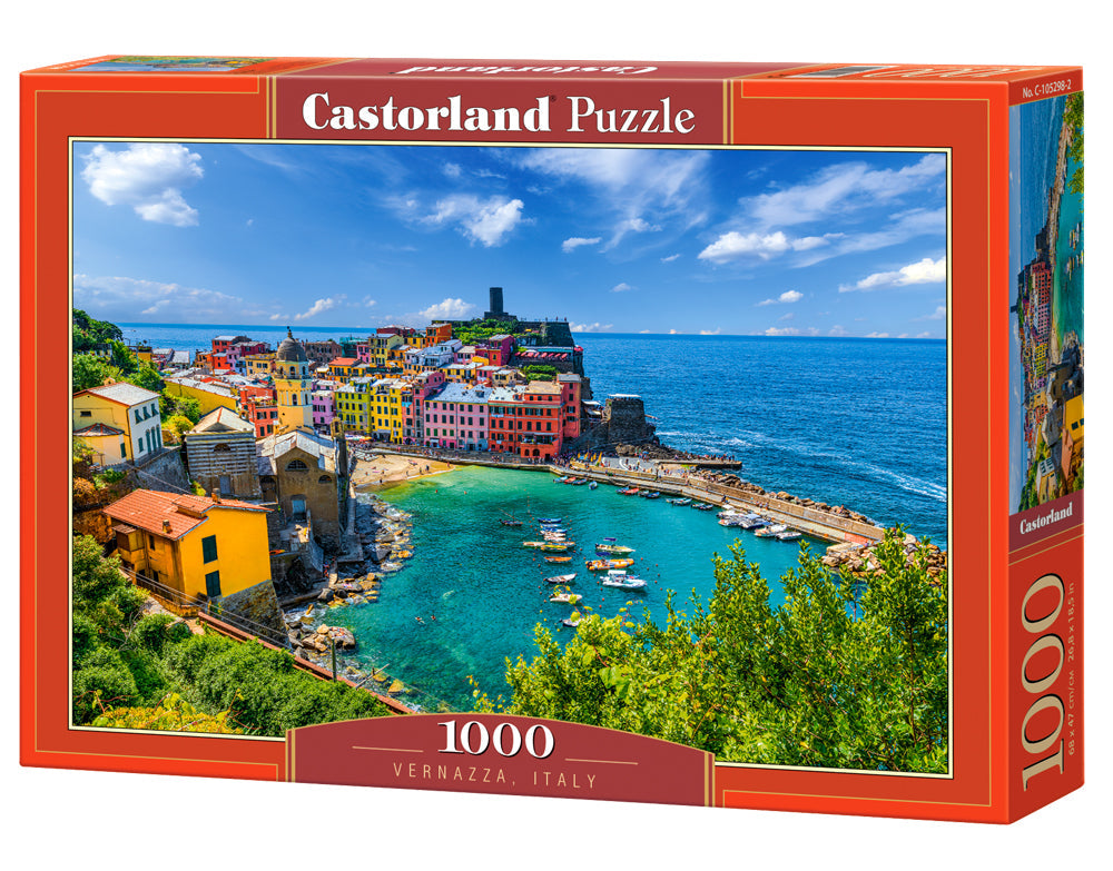 1000 Piece Jigsaw Puzzle, Vernazza, Cinque Terre, Italy, Mediterranean coast, Fishing boats, Adult Puzzle, Castorland C-105298-2 Bridge Toys - Premium Jigsaw Puzzles