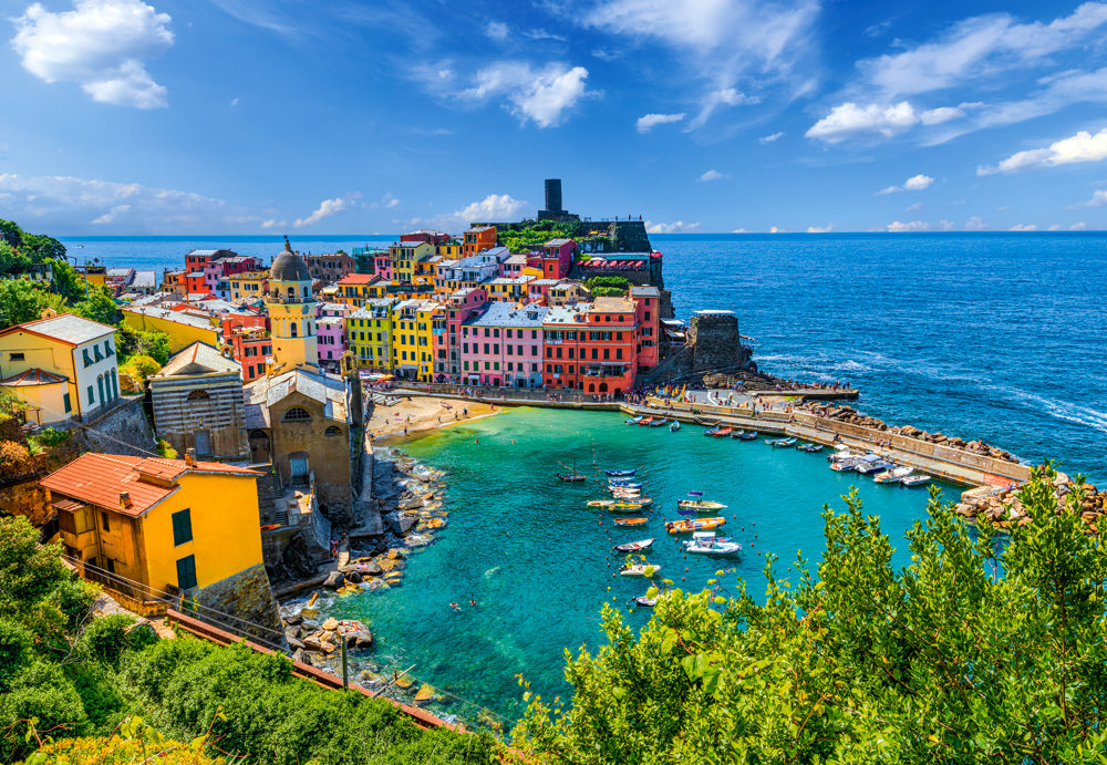 1000 Piece Jigsaw Puzzle, Vernazza, Cinque Terre, Italy, Mediterranean coast, Fishing boats, Adult Puzzle, Castorland C-105298-2 Bridge Toys - Premium Jigsaw Puzzles