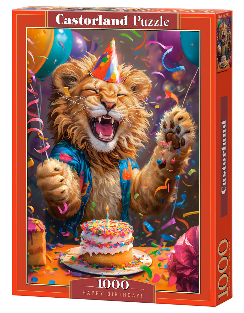1000 Piece Jigsaw Puzzle, Happy Birthday!, Joyful lion, Party scene, Funny and humorous scene of animal, Adult Puzzle, Castorland C-105359-2 Bridge Toys - Premium Jigsaw Puzzles