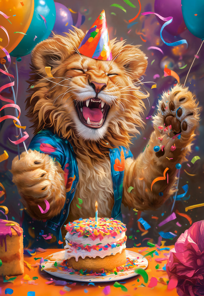 1000 Piece Jigsaw Puzzle, Happy Birthday!, Joyful lion, Party scene, Funny and humorous scene of animal, Adult Puzzle, Castorland C-105359-2 Bridge Toys - Premium Jigsaw Puzzles