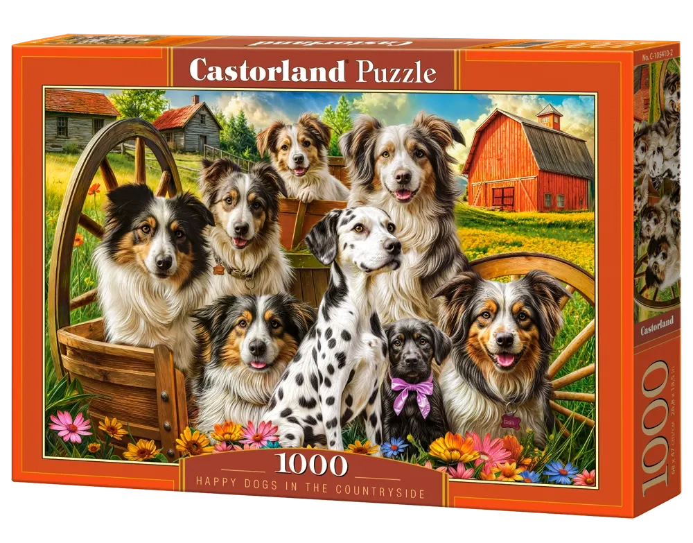 1000 Piece Jigsaw Puzzle, Happy Dogs In The Countryside, Pups in the Meadow, Rustic country puzzle, Adult Puzzle, Castorland C-105410-2 Bridge Toys - Premium Jigsaw Puzzles